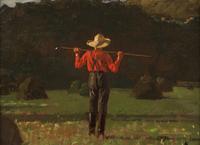 Winslow Homer (American, 1836–1910) Farmer with a Pitchfork.  Oil on board.