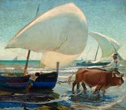 Arthur Grover Rider (American, 1886-1975) Boats at Valencia, signed 'A.G.  Rider' (lower right) oil on canvas, 43 3/4 x 49 1/2in overall: 50 1/2 x 56 1/2in.  Estimate: US$150,000 - 250,000 .