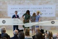 First Lady Michelle Obama cutting the ribbon to open The Costume Institute's new Anna Wintour Costume Center yesterday morning.  Pictured, from left: Thomas P.  Campbell, Director of the Metropolitan Museum; First Lady Michelle Obama; Anna Wintour, Artistic Director of Condé Nast and Editor-in-Chief of Vogue; and Emily K.  Rafferty, President of the Metropolitan Museum