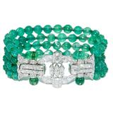 Art Deco platinum diamond and emerald beads bracelet.  From N.  Green & Sons, Booth 6005.