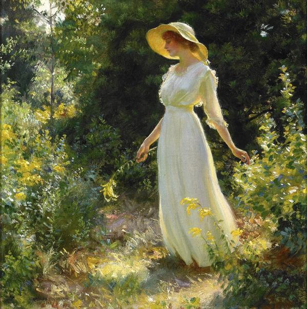 Charles Courtney Curran (American, 1861 – 1942) A Spray of Goldenrod , 1916.  Oil on canvas.  Private collection 