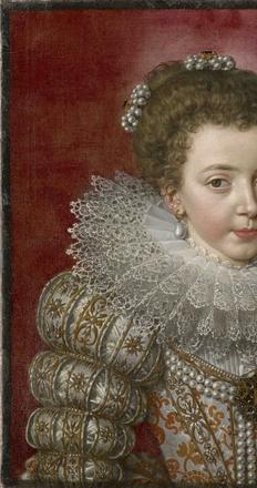 Frans Pourbus the Younger 1569 – 1622.  Elisabeth of France (1602 – 1644), later Isabelle, Queen of Spain Painted circa 1610-12.  Oil on a de-lined canvas: 21 1/4 x 18 5/16 inches.