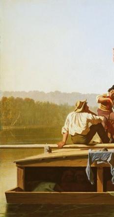 George Caleb Bingham, American (1811 – 1879), The Jolly Flatboatmen, 1846 oil on canvas, 96.8 x 123.2 cm (38 1/8 x 48 1/2 in.) National Gallery of Art, Washington.  Patrons’ Permanent Fund.  2015.18.1