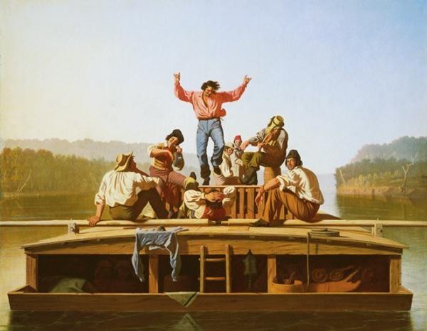 George Caleb Bingham, American (1811 – 1879), The Jolly Flatboatmen, 1846 oil on canvas, 96.8 x 123.2 cm (38 1/8 x 48 1/2 in.) National Gallery of Art, Washington.  Patrons’ Permanent Fund.  2015.18.1