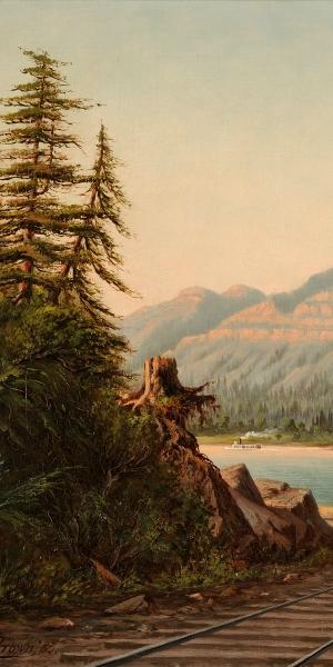 Grafton Tyler Brown, Cascade Cliffs, Columbia River, 1885.  Oil on canvas.  17 x 32 inches.  Courtesy of the Melvin Holmes Collection of African American Art.  Photo © John Wilson White Studio