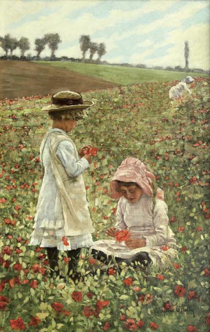 This painting by American artist, Aloysius C.  O’Kelly (1853-1926) of Two Girls Playing in the Poppy Fields carries an estimate of $10,000 to $15,000.