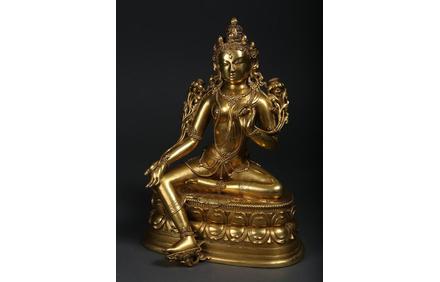 A Mongolian Gilt Bronze Seated Figure, Tara, 17th/18th century