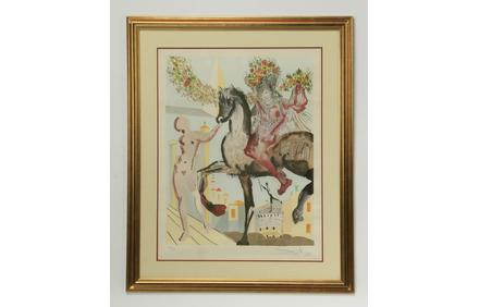 Salvador Dali (Spanish, 1904-1989) color lithograph with applied gilding, titled Harbinger, from the artist's 'New Jerusalem Suite,' artist-signed.