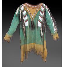 Early to mid-1900s Southern Plains war shirt, a museum quality beaded hide example as picturesque as it gets and in very good condition (est.  $20,000-$40,000).  