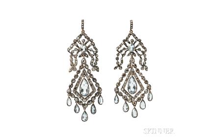 Gold, Silver, Aquamarine, and Diamond Earrings, c.  1785 (Lot 133, Estimate: $4,000-6,000)