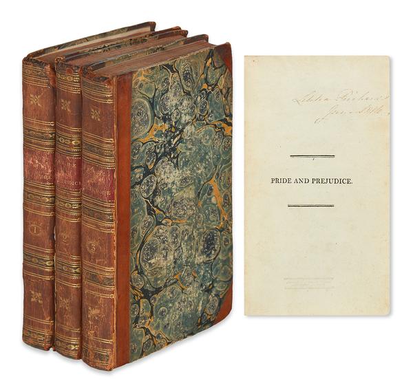 Jane Austen, Pride and Prejudice: A Novel, three volumes, first edition, London, 1813.  Estimate $20,000 to $30,000.  