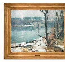 Original landscape oil painting by John Fulton Folinsbee (Am., 1892-1972), titled River at New Hope ($165,200).