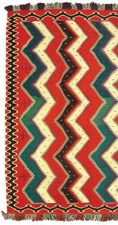 This Navajo rug/weaving Germantown blanket, made around 1890, is in excellent condition and measures 56 inches by 91 inches (est.  $15,000-$30,000).