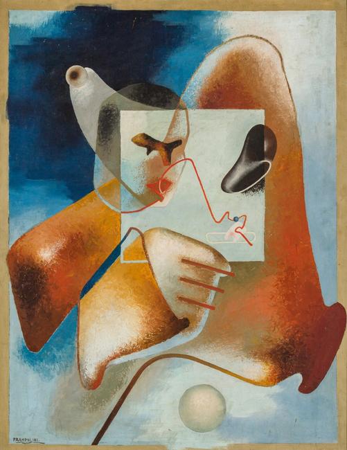 ENRICO PRAMPOLINI, Italian (1894-1956), Surrealist Composition, oil on panel, signed, 45 3/4 x 35 inches, Estimate: $8,000-12,000