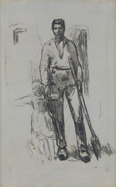 Jean-François Millet, Paysan debout et Enfant, charcoal on canvas, circa 1871-72.  Estimate $40,000 to $60,000.  