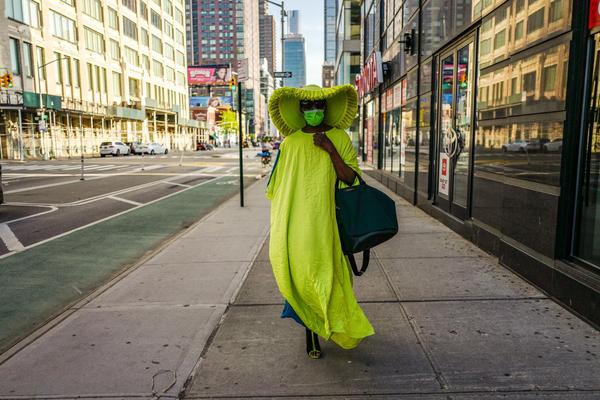 “Antonio,” Hell’s Kitchen, (May 10, 2020) © Francesca Magnani Antonio was walking down 10th Avenue while I was on the crosstown but on 42nd and going to catch a train.  I got off and ran to catch up with him.  “I’m actually a lawyer,” he said.  "We are all looking for a way to make this situation a little bit more fun.  So, I had this caftan and...”