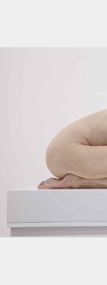 Sam Jinks, Untitled (Kneeling Woman), edition 1 of 5 + 2APs, 2015.  Silicone, pigment, resin, human hair.  30 x 28 x 72 cm.  Edition of 5 + 2AP