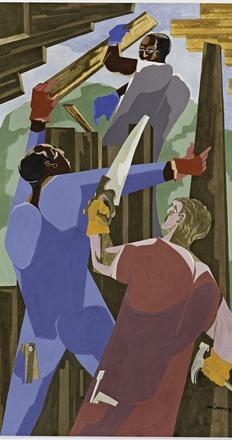 Jacob Lawrence (U.S.A., 1917– 2000), Builders No.  3, 1973.  Gouache, tempera, and graphite on paper.  Gift of Dr.  Herbert J.  Kayden and Family in memory of Dr.  Gabrielle H.  Reem, 2013.103.  © 2015 The Jacob and Gwendolyn Lawrence Foundation, Seattle / Artists Rights Society (ARS), New York