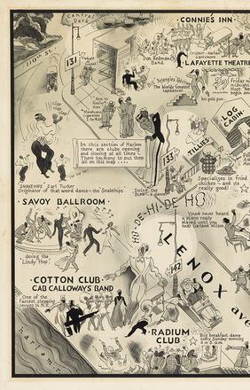  Lot 415 E.  Simms Campbell, A Night-Club Map of Harlem, original illustration for the well-known centerfold in Esquire, New York, 1932.  Estimate $40,000 to $60,000.  