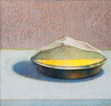 Wayne Thiebaud, 1/2 Lemon Meringue Pie, 1977, pastel and watercolor on paper mounted to paperboard 