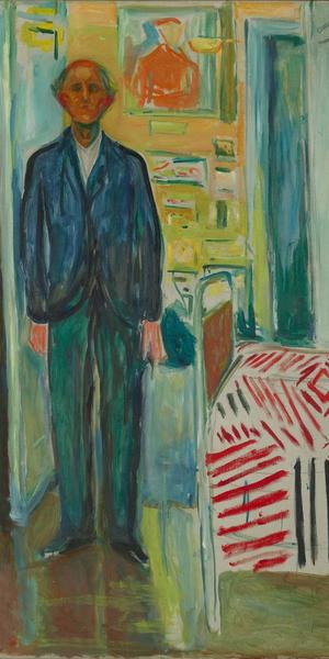 Edvard Munch, Self-Portrait.  Between the Clock and the Bed, 1940-43; oil on canvas; 58 7/8 x 47 7/16 in.  (149.5 x 120.5 cm); photo: courtesy Munch Museum