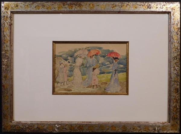 Two watercolor paintings attributed Maurice Prendergast (American, 1858-1924) will come up for bid, to include this lovely framed untitled (Women in a Park) work (est.  $20,000-$30,000).