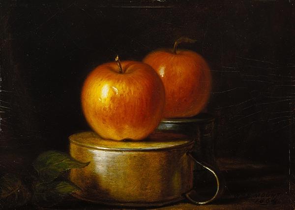 William Sidney Mount, Apples on a Tin Cup, 1864.  Oil on academy board, 6 1/2 × 9 1/16 inches.  Collection of the Daniel J.  Terra Foundation, Terra Foundation for American Art 