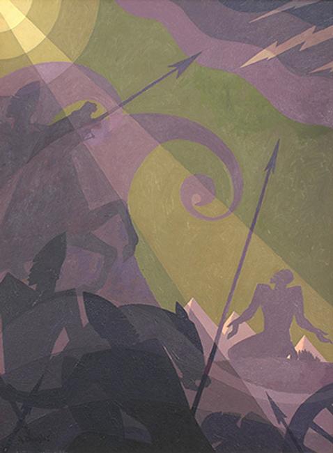 Aaron Douglas (American, 1899–1979).  Let My People Go, ca.  1934–39.  Oil on board.  48 × 36 in.  Purchase, Lila Acheson Wallace Gift, 2015, The Metropolitan Museum of Art (2015.42).  © Heirs of Aaron Douglas/Licensed by VAGA, New York, NY