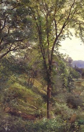 Edward L.  Custer (1837-1881) River Valley, New Hampshire.  Oil on canvas.  12 x 15 1/8 inches.  Signed at lower left, inscribed with title on stretcher.  