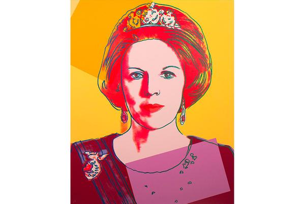 Andy Warhol, "Reigning Queens (Queen Beatrix)," 1985.  Screenprint on Lenox museum board, 39 3/8 x 31 1/2 in.  Gift of The Andy Warhol Foundation for the Visual Arts, Inc.  Arizona State University.  