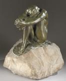 Auguste Rodin (French, 1840-1917), circa 1905 lifetime casting ‘Le Desespoir’ (Despair), green-patinated bronze and carved marble, signed ‘A.  Rodin’ on top of base with raised ‘A.  Rodin’ on underside of bronze, 13¾in high x 12in wide x 11in long.  Authenticated by Comite Rodin, Paris.  Est.  $60,000-$80,000.