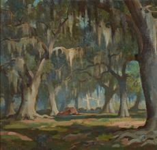 Original oil painting by Clarence Millet (La., 1897-1959), titled Moss-Laden Oak Trees, signed lower left (est.  $4,000-$6,000).