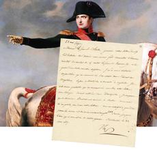 One-page letter written in French by Napoleon Bonaparte (1769-1821), signed and dated Mat 22, 1807, and written from what is now Poland (est.  $2,000-$2,400).