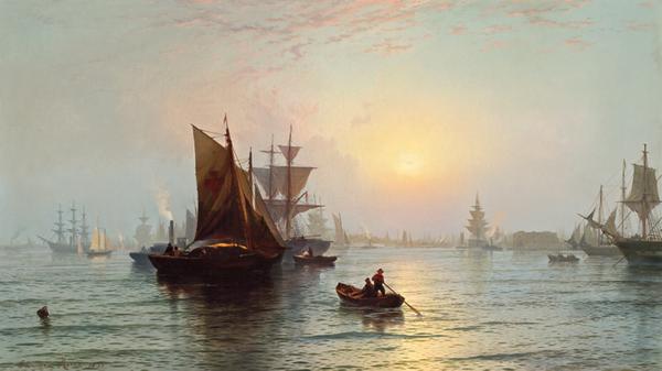 The top lot of the sale was this oil on canvas marine rendering by Edward Moran ($300,000).