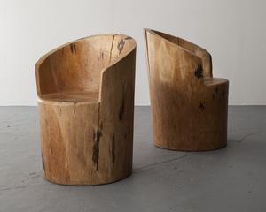 Sculpted solid wood chairs.  Designed by Jose Zanine, Brazil, 1970s.  31" H x 22" D / 78.7cm H x 55.9cm D 