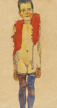 Egon Schiele, Mädchen mit Federboa, 1910