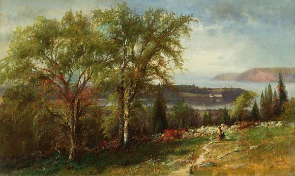 Julie Hart Beers (1835-1913) Hudson Valley at Croton Point, 1869.  Oil on canvas, 12 x 20 inches.  Collection of Nicholas V.  Bulzacchelli.