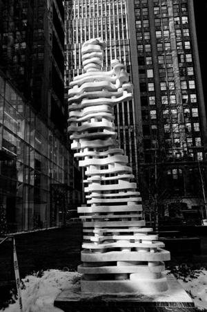 Antonio Pio Saracino, The Guardians: Hero, 2014, Danby Stone (statute), Petite granite (base), Statue 6.5 x 2.5 x1.5 ft; Base: 31 x 31 in.; Photo: Alexo Wandael, Todd Merrill Studio