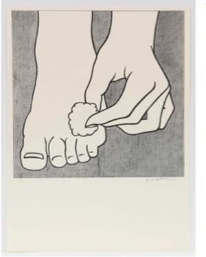 Roy Lichtenstein, “Foot Medication Poster”, 1963.  Offset lithograph on white wove paper.  Sheet: 22 15/16 x 16 15/16 in.  58.3 x 43 cm.  © Estate of Roy Lichtenstein