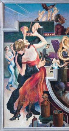 Thomas Hart Benton (1889-1975) City Activities with Dancehall from America Today, 1930-31.  Mural cycle consisting of ten panels.  Egg tempera with oil glazing over Permalba on a gesso ground on linen mounted to wood panels with a honeycomb interior.  The Metropolitan Museum of Art, Gift of AXA Equitable, 2012