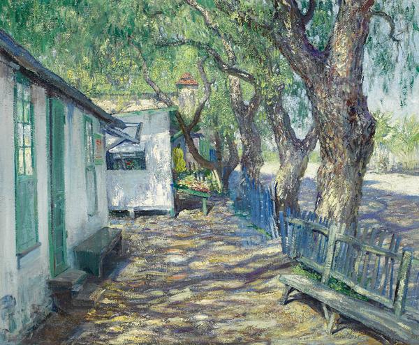 Guy Rose (American, 1867-1925) San Gabriel Road, circa 1914 signed 'Guy Rose' (lower right) oil on canvas.  24 x 29 1/4in.  overall: 34 x 39in.  US$600,000-800,000 