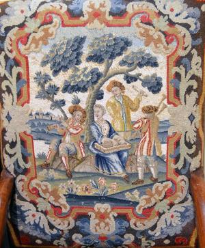 Vandeuren Galleries from Los Angeles will exhibit two solid walnut wood chairs, circa 1690, Louis XIV, covered with 17th century tapestry at the San Francisco Fall Antiques Show