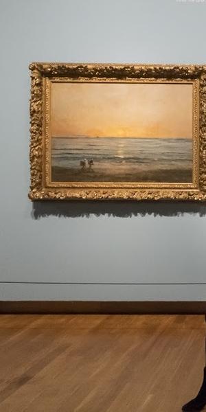 Axel Rüger (director, Van Gogh Museum) and Maite van Dijk (curator) with Daubigny’s Sunset at Villerville (1874) and Monet’s Sunset on the River Seine at Lavacourt, Winter Effect (1880) – two highlights from the exhibition Daubigny, Monet, Van Gogh: Impressions of Landscape