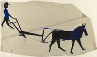 Bill Traylor, Mule and Plow, c.  1939–42.  Poster paint and ink on cardboard.  Harvard Art Museums/Fogg Museum, Collection of Didi and David Barrett ‘71, 2011.64.  Photo: Harvard Art Museums, © 2011 President and Fellows of Harvard College.