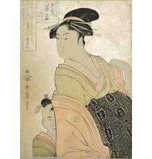 1.  Utamaro.  Courtesan Wakaume from the Tamaya.  Woodblock print with mica ground.  c.1793-1794.  14.25" x 9.25." Ronin Gallery.