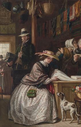 Daniel Huntington (American, 1816-1906) The Counterfeit Note, 1858.  Signed D.  Huntington and dated 1858.  Oil on canvas, 30 1/8 x 25 1/8 inches.  Sold for $406,000.  A World Auction Record for the Artist 