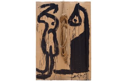 Joan Miró, "Painting (1977)" House paint and rope on corrugated cardboard, mounted on wood, 130 x 90 cm Courtesy Mayoral, Barcelona 