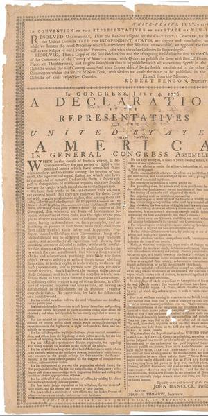 Copy of the Declaration of Independence, printed by John Holt, July 9, 1776.