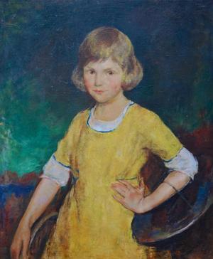 Charles Webster Hawthorne (American, 1872-1930) Girl in the Yellow Dress oil on board 30 x 25 in.  unsigned.