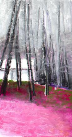 Pink, Gray and Green, Oil on Canvas, 36 x 68 inches